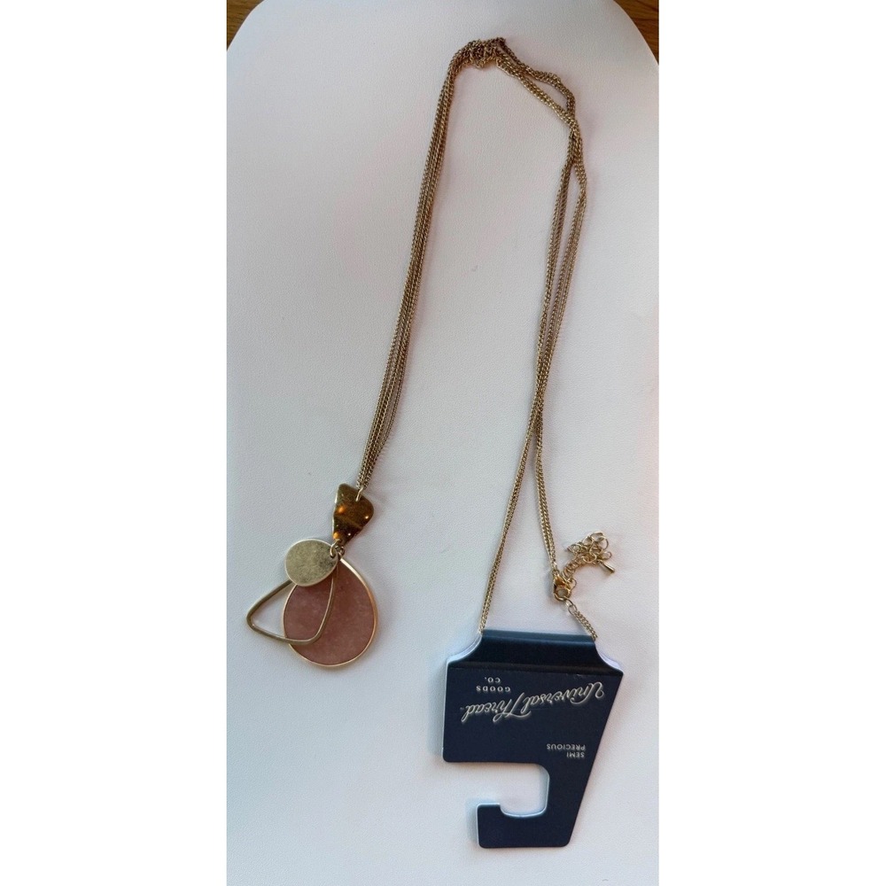 Universal Thread Semi Precious Geometric Pendant Necklace Gold Tone‎ Pink Stone